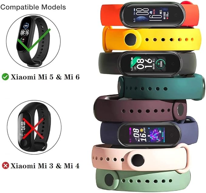 LeongLzt(4/5/8 PACK) Xiaomi Mi 5/6/7 Strap/Amazfit Band 5/6 Replacement Bands for Mi Band 5/6/7 SmartWatch Bands & Amazfit Band 5/6, Skin-Friendly Soft & Flexible Silicone Straps for Male and Female