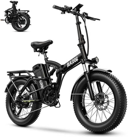 Foldable Electric Bike for Adults, 30+MPH, 48V 20Ah Removable Lithium Battery up to 80Miles, 20" Fat Tire 1000W Peak Motor Dirt Ebike Adult Electric Bicycle for Commute Beach Mountain E Bike