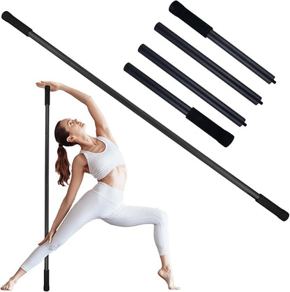 Yoga Stick 5ft Mobility Stick, Sturdy Steel Exercise Bar Adjustable Stretching Stick for Mobility, Training, Flexibility and Balance, Versatile Stretch Bar with 4 Steel Rods & Foam Handles