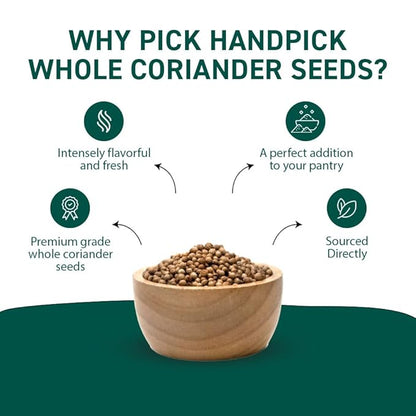 HANDPICK Whole Coriander Seed (283g/10oz) Premium Grade | Pure & Flavorful Coriander Seeds - Indian Origin | Non GMO, Gluten Free | Perfect for Cooking & Seasoning | Resealable Ziplock Pouch