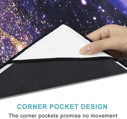 QIYI Large Yoga Mat Towel with Corner Pockets, Non Slip Sweat Absorbent Hot Yoga Towels, Soft Yoga Blankets with Travel Bag, Skidless Mat Cover for Workout, Gym, Fitness - 74"x26", Purple & Pink Grain