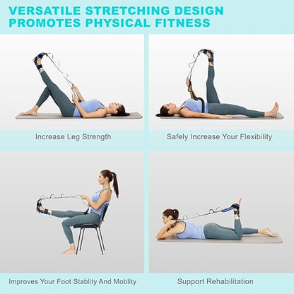 Foot and Calf Stretcher Stretching Strap For Plantar Fasciitis, Heel Spurs, Foot Drop, Achilles Tendonitis & Hamstring. Yoga & Leg Stretch Strap. (Blue)