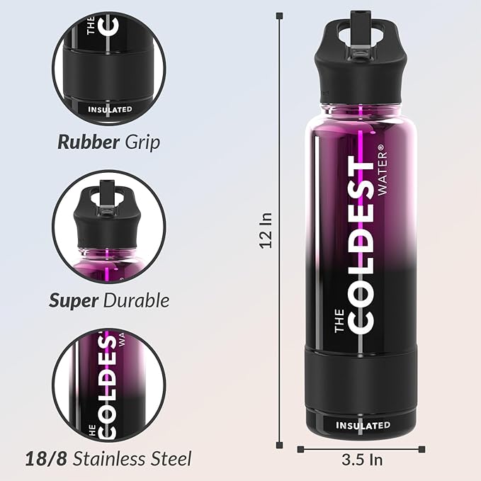 Coldest Insulated Water Bottle with Straw Lid - Stainless Steel Metal Insulated Bottle for Men & Women (Violet Nova, 40 oz)