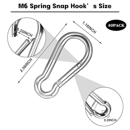 40 PCS 2.36'' Spring Snap Hook Carabiner, M6 1/4 Inch Galvanized Silver Steel Carabiner Clip, Small Carabiner Clip 260LBS Holding Capacity Quick Link Clip Keychain for Hammock Dog Leash & Camping Gym