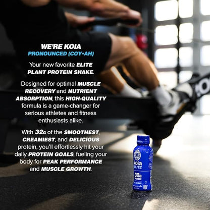 Koia Elite Plant Based Protein Shake, Vanilla, 32g Protein, 4g Sugar, 6g Prebiotic Fiber, Pre & Post Workout Nutritional Drink, No Seed Oils, Dairy-Free, Gluten-Free, Non-GMO, 12 Fl Oz (Pack of 12)