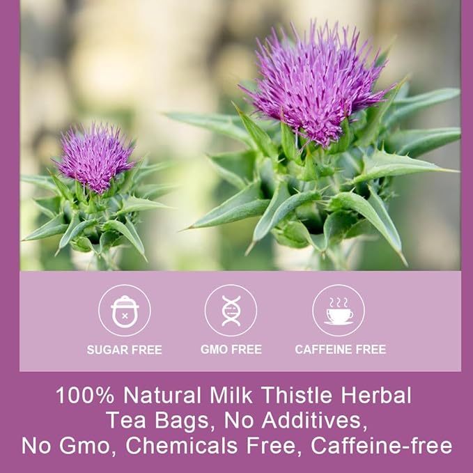 BlendArt Teas - Milk Thistle Seeds Herbal Tea - 100 Count - Pyramid Tea Bag | For Liver Detox support | Reduce inflammation | Refreshing Peppermint with lemon flavour - Caffeine Free | Ziplock Pouch