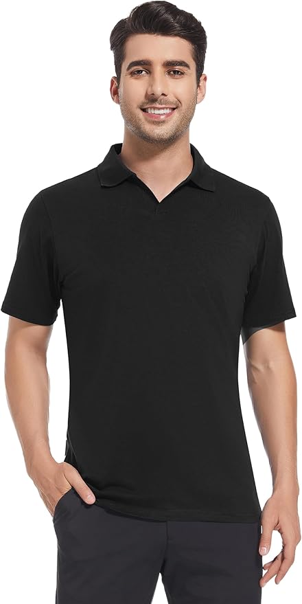 Esabel.C Jacquard Golf Shirts for Men Moisture Wicking Short Sleeve Performance Dry Fit Active Mens Polo Shirts