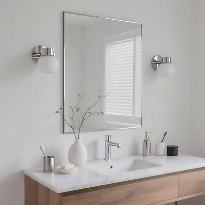 24x32 Inch Nickel Bathroom Mirror for Wall, Aluminum Frame Rectangle Rectangular Vanity Mirror, Modern Large for Bedroom, Living Room, Horizontal or Vertical