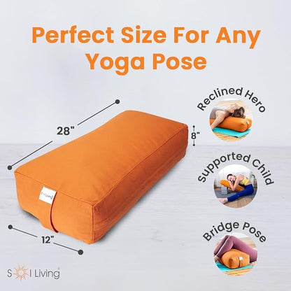 Sol Living Yoga Bolster Pillow Rectangular Meditation Cushion Cotton Meditation Accessories for Restorative Yoga Meditation Pillow Yoga Pillow Firm Body Pillow Bolster Pillow for Legs Removable Cover