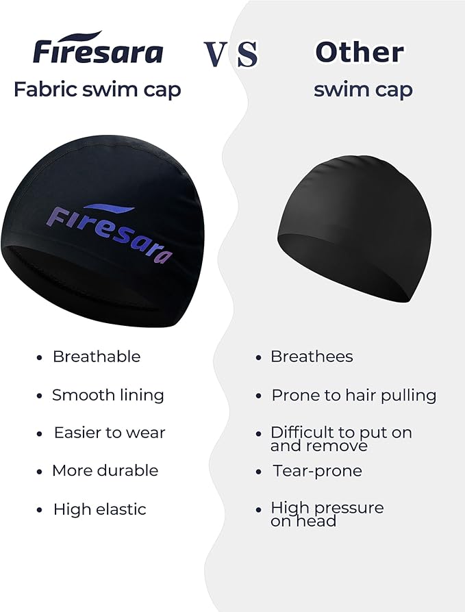 Firesara Fabric Swim Cap, High Elasticity Swimming Cap Keeps Hair Clean Breathable Fit Both Long Hair Short Hair, Swim Caps Woman Girls Men Kids One Size Hat