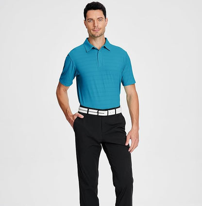 Esabel.C Jacquard Golf Shirts for Men Moisture Wicking Short Sleeve Performance Dry Fit Active Mens Polo Shirts