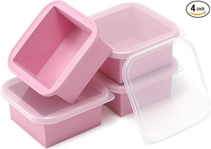 2-Cup Silicone Freezer Trays with Lids – Perfect for Meal Prep, Portion Control, and Easy Freezing-Meal Prep Container Molds for Soup,Leftovers (Cotton Candy, 4 Pack)