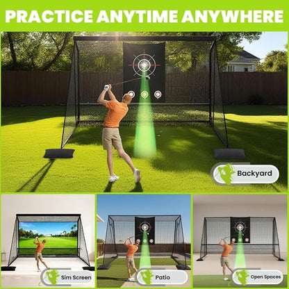 10x7ft Golf Hitting Practice Net with Dual Side Net Barriers & Durable Heavy Duty Steel Frame, Golf Nets Backyard Driving, Chipping & Swing Training for Indoor&Outdoor