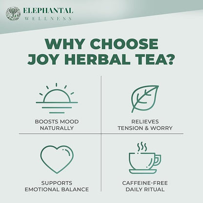 Elephantal Wellness Premium Joy Herbal Tea | Mood & Emotional Balance Support with St. John’s Wort, Kava, Ginkgo & Lavender | Handmade, Non-GMO, Caffeine-Free Loose Leaf Blend, 2oz, 20 Servings
