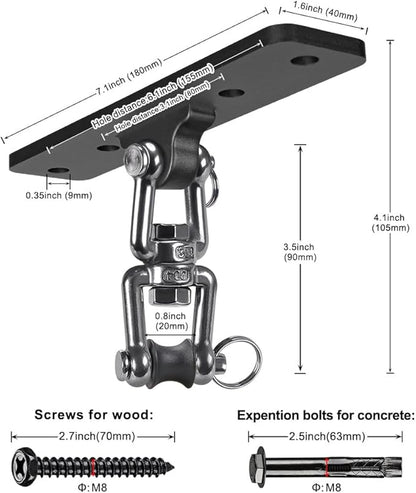 Heavy Bag Hanger, Punching Bag Ceiling Mount Hanger, 360° Rotation Hook for Boxing, MMA, Aerial Yoga, Hammock, and More, 600 LB Capacity