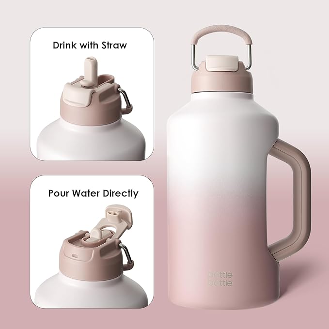 BOTTLE BOTTLE Insulated Water Bottle 64 oz with Straw and Dual-use Lid Stainless Steel Water Bottle with Handle Vacuum Stainless Steel Jug for Workout and Sports pink gradient