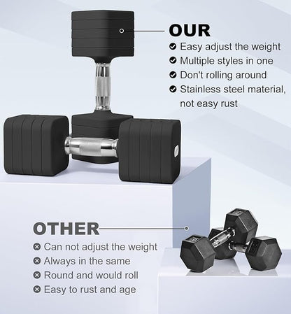 15LB 20LB 50LB Adjustable Dumbbell Set Free Weights Dumbbells Set for Women Men Hand Weights Sets Adjust Dumbbell Weight Sets for Home Gym Exercise Workout Strength Training Equipments