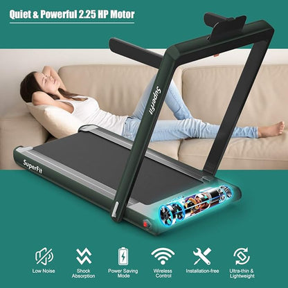 GYMAX Walking Pad, 2.25HP Dual Display Foldable Treadmill for Home with Remote/Smart App Control, Portable Compact Treadmill for Office Under Desk, Folding Running Machine for Small Spaces