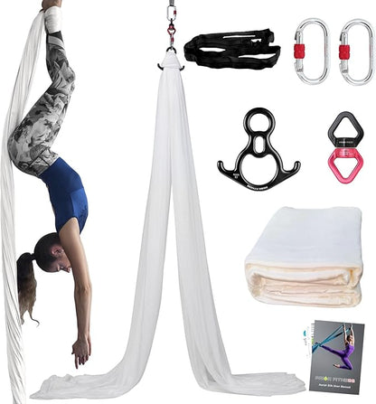 PRIOR FITNESS Aerial Silks Kit Colorful 9/15/20 Yards 40D Nylon Fabric Hammock Set With Hardware & Guide for All Levels Of Aerial Yoga Practice and Acrobatic Flying For Adults Aerial silk