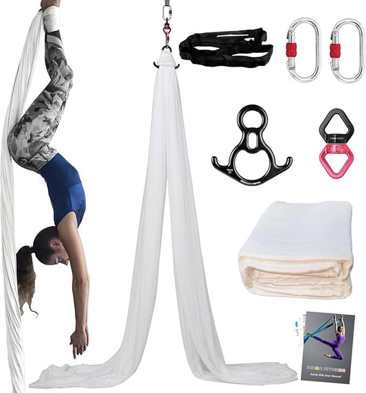 PRIOR FITNESS Aerial Silks Kit Colorful 9/15/20 Yards 40D Nylon Fabric Hammock Set With Hardware & Guide for All Levels Of Aerial Yoga Practice and Acrobatic Flying For Adults Aerial silk