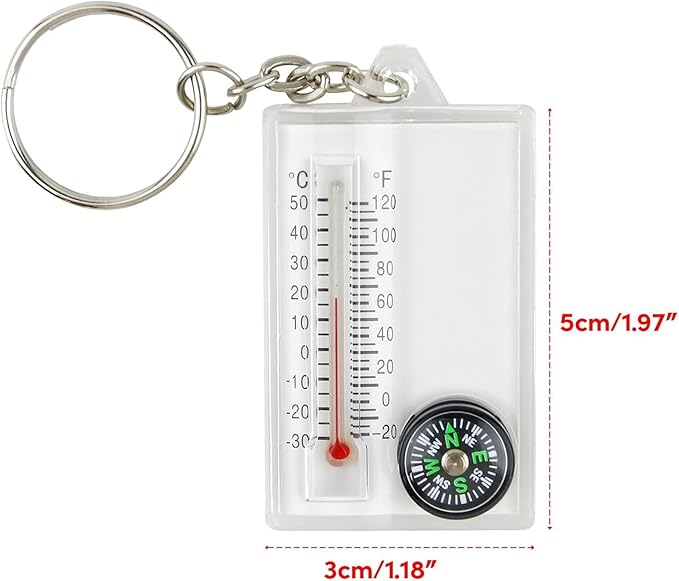 1Pc White Small Compasses Thermometer Keychain