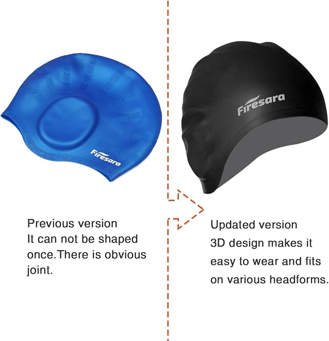 Firesara Swim Cap, Original Updated Swimming Cap 3D Ergonomic Design Comfortable Durable Ear Protection for Women Kids Men Adults Boys Girls for Long or Short Hair with Nose Clip and Ear Plugs