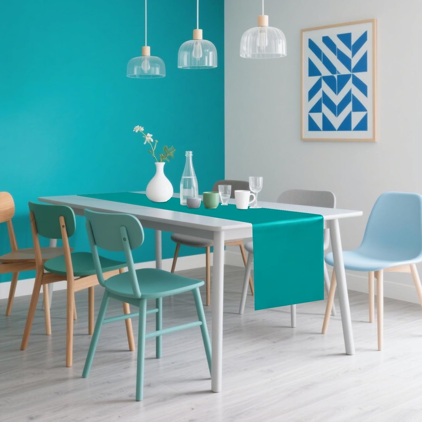 10 Pack Satin Table Runner 12 x 108 Inch Long Peacock Blue Silk Table Runner for Wedding Party Banquet Birthday Decoration