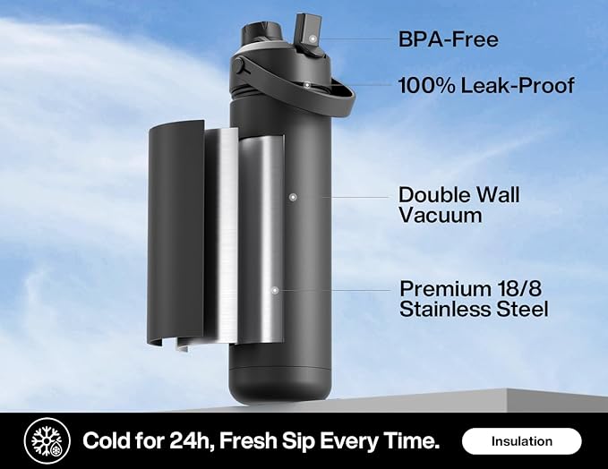 26 oz Insulated Water Bottle with 2-in-1 Straw and Spout Lid, Keep Cold 24H, Leak-Proof, Fits in Car Cup Holder, Stainless Steel Water Bottle for Sports, Travel, and School (Twilight Cosmos)