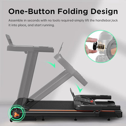 Treadmill with 0-15% Auto Incline, 3.5HP Quiet Brushless Foldable Treadmills for Home, Small Space Portable Running Walking Machine, 300 Lbs Capacity with Bluetooth APP & Pulse Monitor