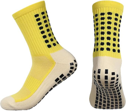 2 Set Anti-Slip Grip Soccer Socks with Shin Guard Sleeves, Sports Athletic Socks for Men Women