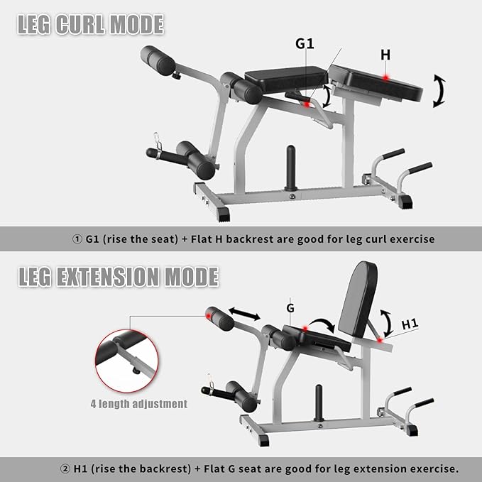 2-in-1 Adjustable Leg Extension and Curl Machine, Easy Transition, Home Gym Leg Machine, Weight Capacity 660LBS
