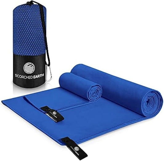ScorchedEarth Microfiber Travel & Sports Towel Set (Royal Blue) - XL Set (39x70.5 & 12x24)