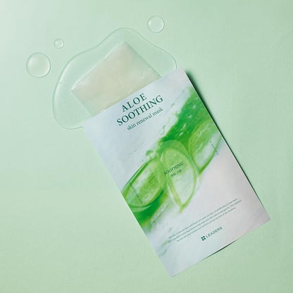 LEADERS Aloe Soothing Skin Renewal Mask – Calms Irritated Skin, Reduces Redness & Provides Deep Hydration – Gentle Formula for Sensitive Skin – Hydrating Face Mask with Aloe Vera – 10 Sheets