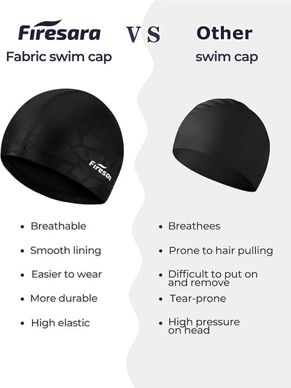 Firesara Fabric Swim Cap, High Elasticity Swimming Cap Keeps Hair Clean Breathable Fit Both Long Hair Short Hair, Swim Caps Woman Girls Men Kids One Size Hat