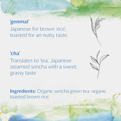 Grace Farms Organic GENMAICHA Green Tea (16 pyramid sachets) | Japanese Sencha and Toasted Rice | Smooth and Nutty | Organic and Kosher Certified | Gives Back 100% of Profits