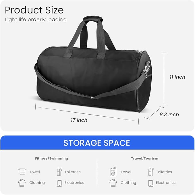 C&F BOGMOST Small Gym Bag for Travel & Duffel - 17 Inch Lightweight Carry On Bag for Men & Women, Mini Duffel Bag,Perfect for Sports, Weekend Trips, and Overnight Stays, Black