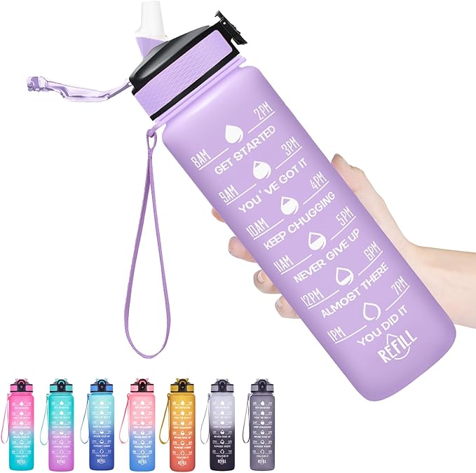 Hyeta 32 oz Water Bottles with Times to Drink and Straw, Motivational Water Bottle with Time Marker, Leakproof, Drinking Sports Water Bottle for Fitness, Gym and Outdoor