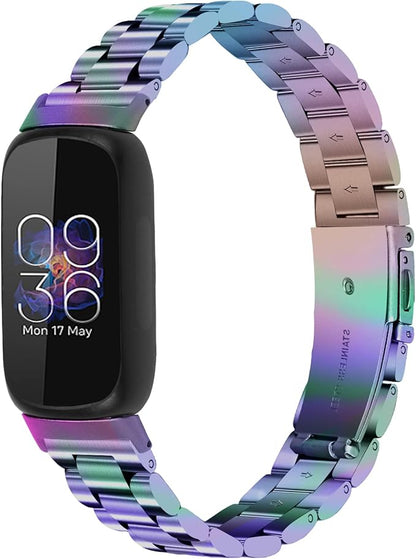 Stainless Steel Band Compatible with Fitbit Inspire 3, Adjustable Metal Watch Bands Bracelets，Wristband Replacement for Women Men(Colourful)