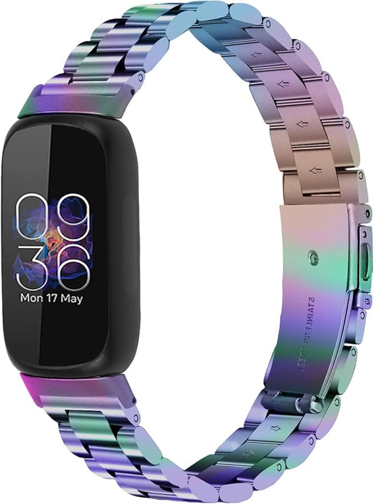Stainless Steel Band Compatible with Fitbit Inspire 3, Adjustable Metal Watch Bands Bracelets，Wristband Replacement for Women Men(Colourful)