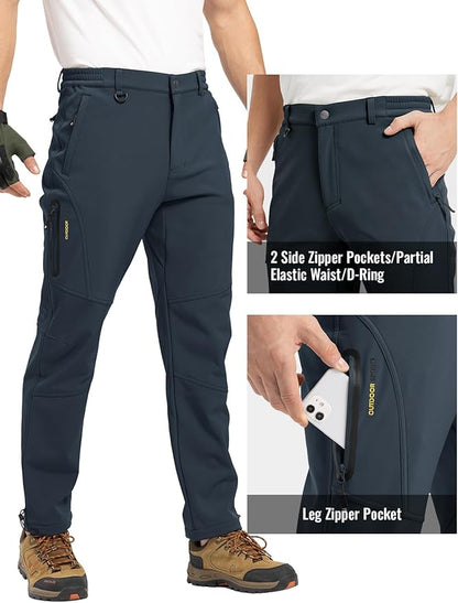 Rdruko Men's Snow Pants Waterproof Insulated Winter Hiking Pants Snowboard Fleece Lined Softshell Ski Pants