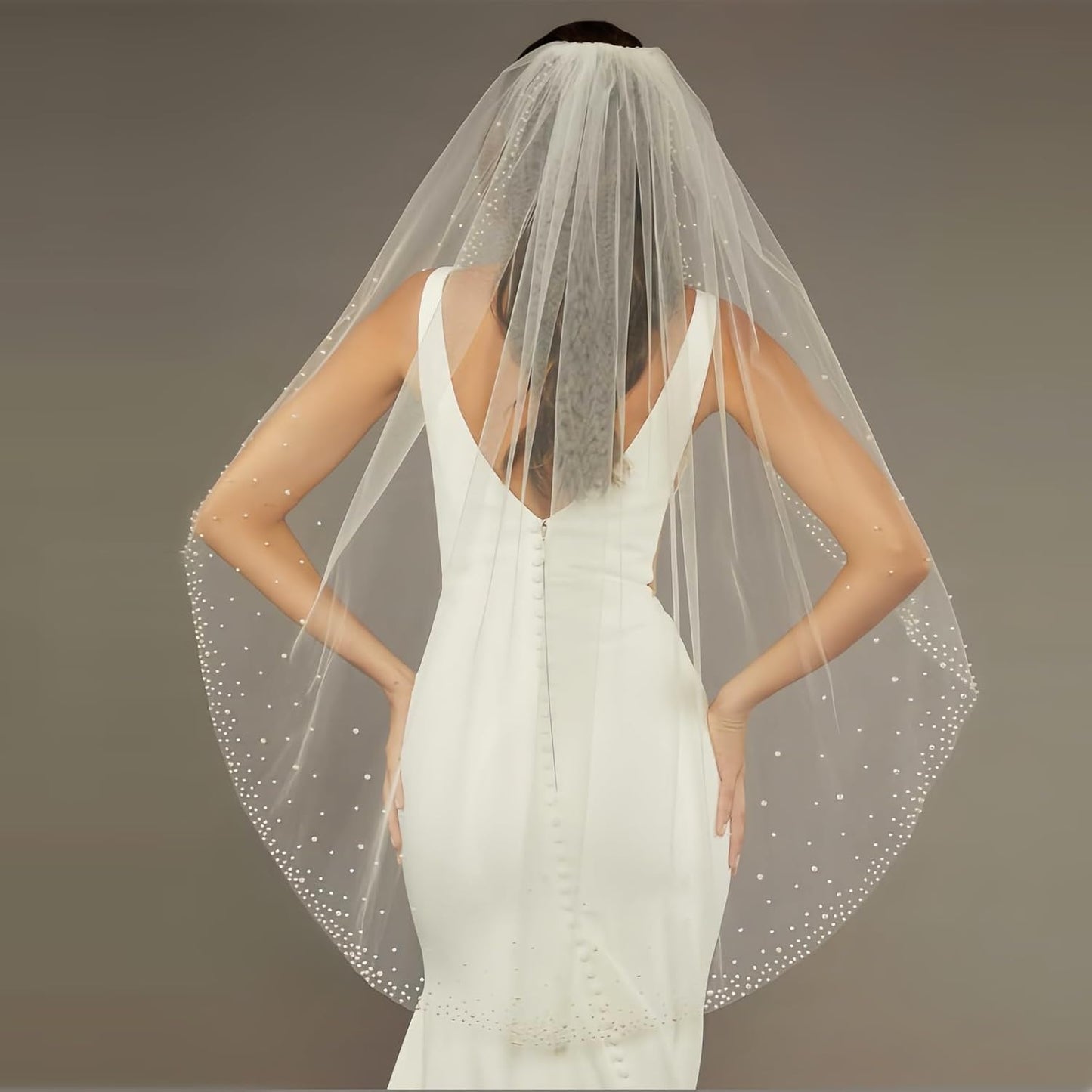 1 Tier Pearl Wedding Bridal Veil With Metal Comb Headband Decorations, Bride To Be Gift, Wedding