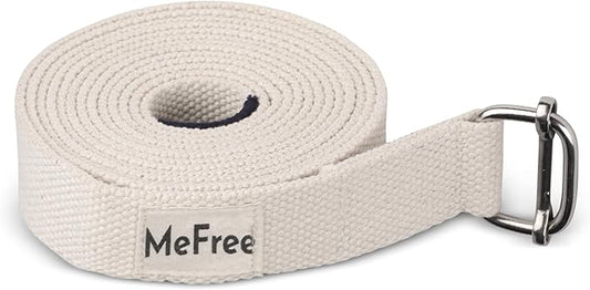 MeFree Organic Cotton Workouts Unisex Yoga Straps Belt - Exercise & Fitness for Stretching all Asanas - Strong Strap with Metal Sliding Bar Buckle