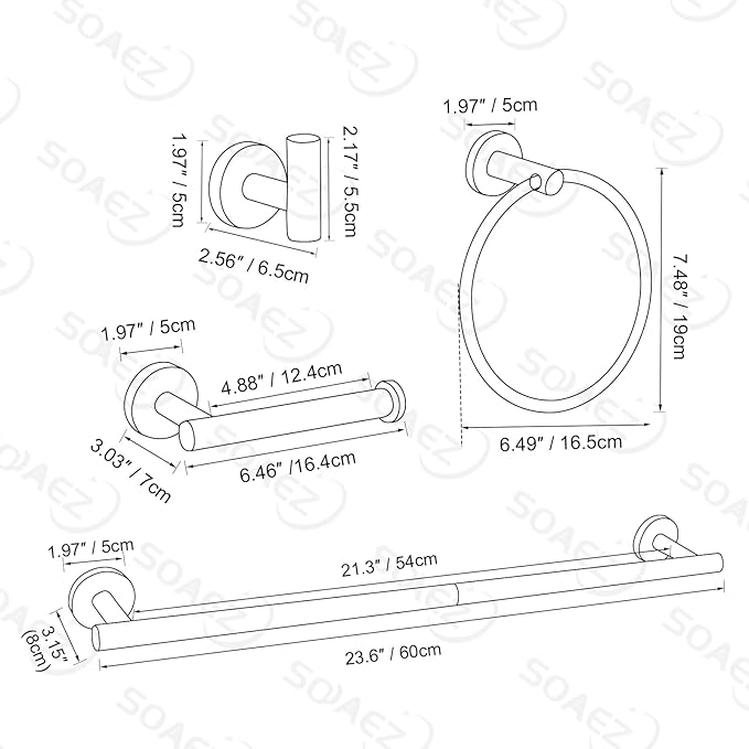 10-Piece Towel Bar Set Matte Black Bathroom Hardware 23.6 in
