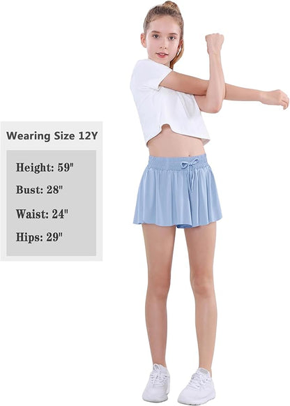 EXARUS Girls Butterfly Shorts Flowy Dance Skirt Cheer Skorts Athletic Tween Clothes Teen Preppy Outfits Flutter Kids