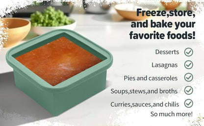 2-Cup Silicone Freezer Trays with Lids – Perfect for Meal Prep, Portion Control, and Easy Freezing-Meal Prep Container Molds for Soup,Leftovers (Green, 4 pack)