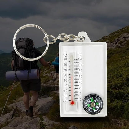 1Pc White Small Compasses Thermometer Keychain，Mini Pocket Sized