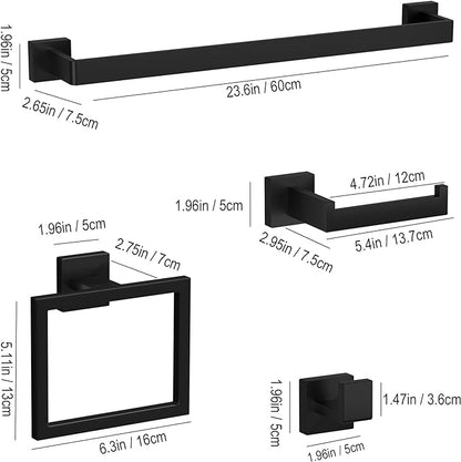 10-Pieces Matte Black Bathroom Accessories Set 23.6 Inch 304 Stainless