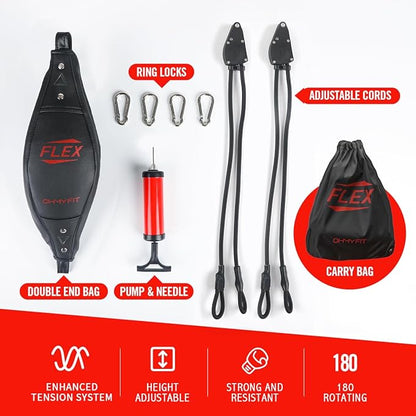 Flex Double End Punching Bag - Bungee Cords w/Special Flex Adjustable System - Durable Bladder Speed Bag - Boxing Training Equipment for Adults - Home Gym Accessories