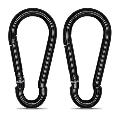 KINLINK 2 Pack Black Carabiner Clip, 5.5 inch Heavy Duty Spring Snap Hook, Large Caribeener Clips for Camping, Swing Set, Hammock, Hiking, Travel, Weight Lifting Machine, Home Gym Equipment