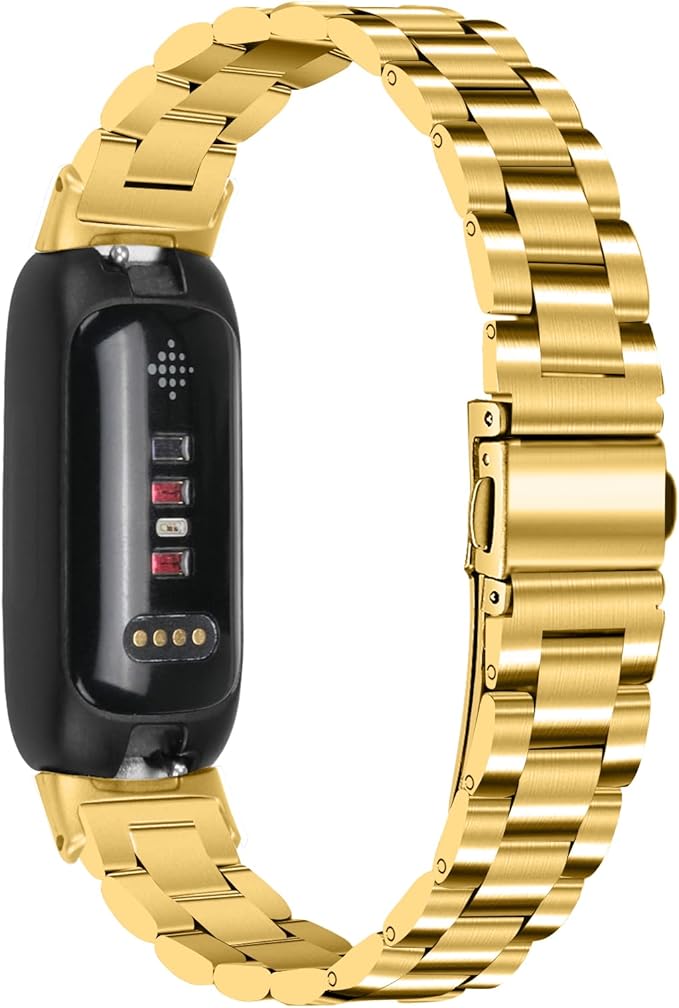 Stainless Steel Band Compatible with Fitbit Inspire 3, Adjustable Metal Watch Bands Bracelets，Wristband Replacement for Women Men (Gold)